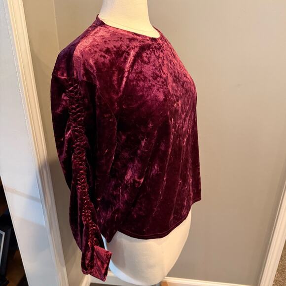MELLODAY Crushed Velvet Ruched Long Sleeve Top Burgundy Lrg Whimsigoth Witchy - Picture 2 of 16